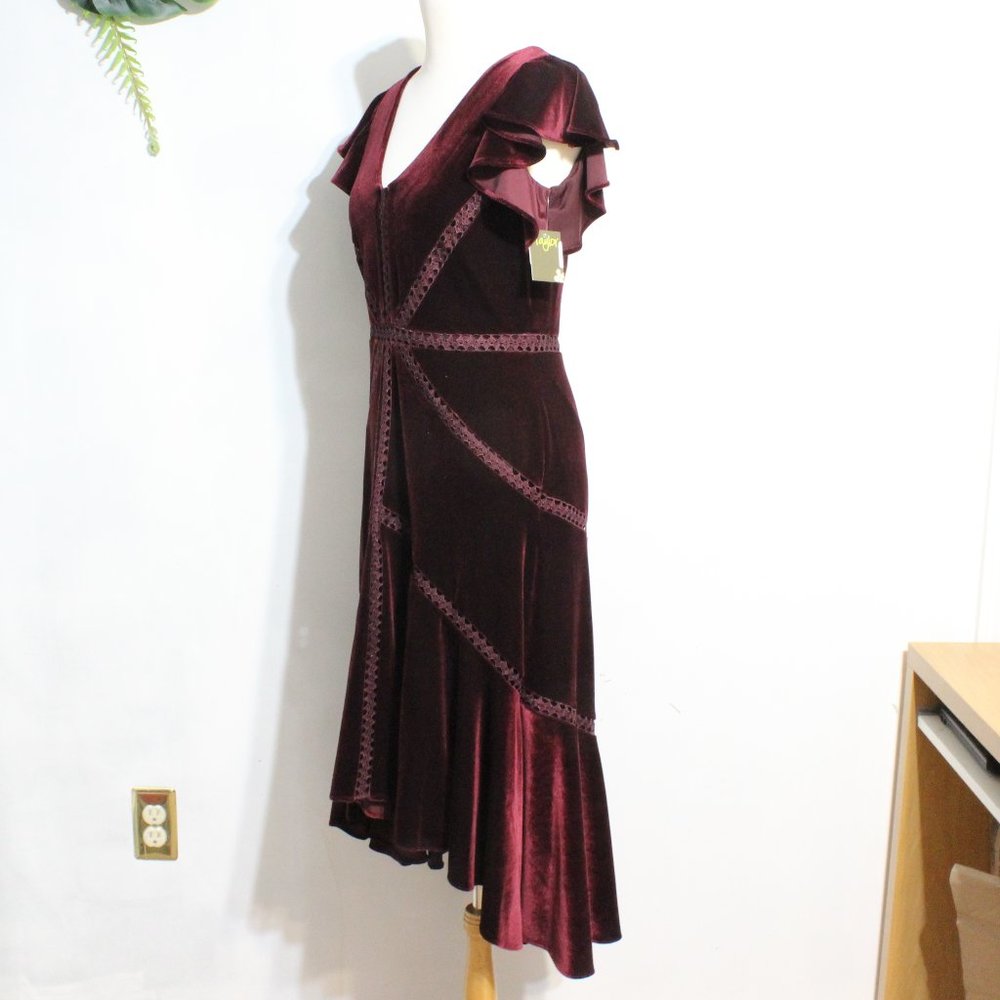 Taylor Burgundy Red Dress Velvet High Low 10 - Picture 5 of 12